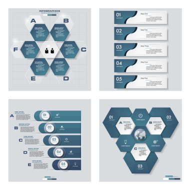4 mavi renk şablonu/grafik veya Web sitesi düzeni topluluğu. Vektör arka plan.