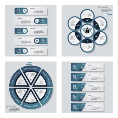 4 mavi renk şablonu/grafik veya Web sitesi düzeni topluluğu. Vektör arka plan.