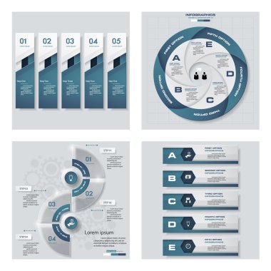 4 mavi renk şablonu/grafik veya Web sitesi düzeni topluluğu. Vektör arka plan.