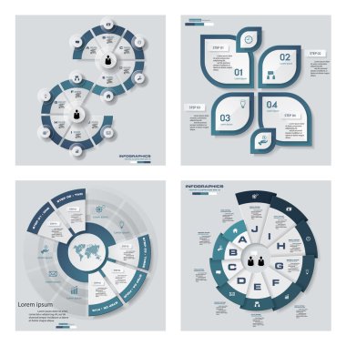 4 mavi renk şablonu/grafik veya Web sitesi düzeni topluluğu. Vektör arka plan.
