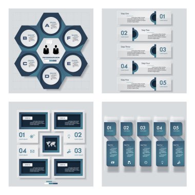 4 mavi renk şablonu/grafik veya Web sitesi düzeni topluluğu. Vektör arka plan.