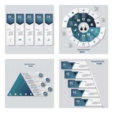 4 mavi renk şablonu/grafik veya Web sitesi düzeni topluluğu. Vektör arka plan.