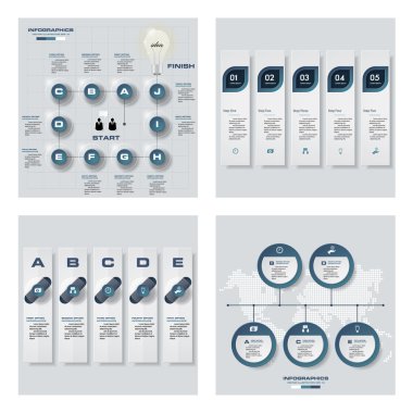4 mavi renk şablonu/grafik veya Web sitesi düzeni topluluğu. Vektör arka plan.