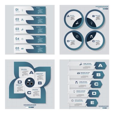 4 mavi renk şablonu/grafik veya Web sitesi düzeni topluluğu. Vektör arka plan.