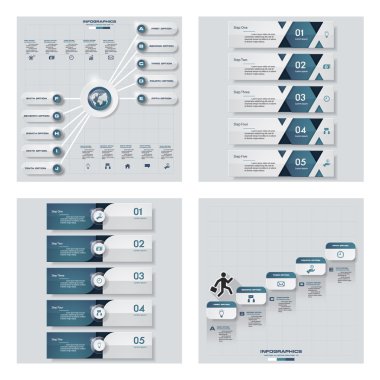 4 mavi renk şablonu/grafik veya Web sitesi düzeni topluluğu. Vektör arka plan.