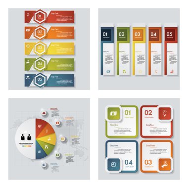 4 Tasarım renkli sunu şablonları koleksiyonu. Vektör arka plan. 