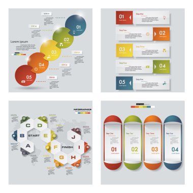 4 tasarım şablonu/grafik veya Web sitesi düzeni topluluğu. Vektör arka plan.