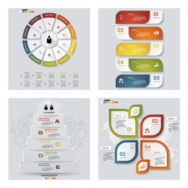 4 tasarım şablonu/grafik veya Web sitesi düzeni topluluğu. Vektör arka plan.