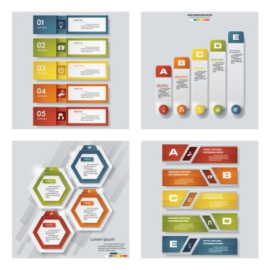 4 Tasarım renkli sunu şablonları koleksiyonu. Vektör arka plan.