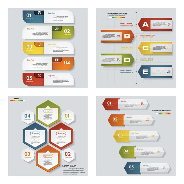4 Tasarım renkli sunu şablonları koleksiyonu. Vektör arka plan.