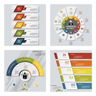 4 Tasarım renkli sunu şablonları koleksiyonu. Vektör arka plan.