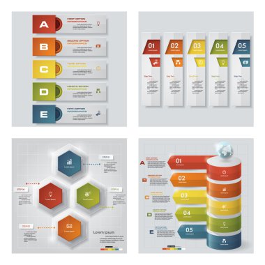 4 Tasarım renkli sunu şablonları koleksiyonu. Vektör arka plan.