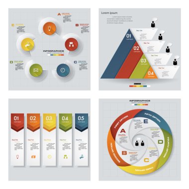 4 Tasarım renkli sunu şablonları koleksiyonu. Vektör arka plan.