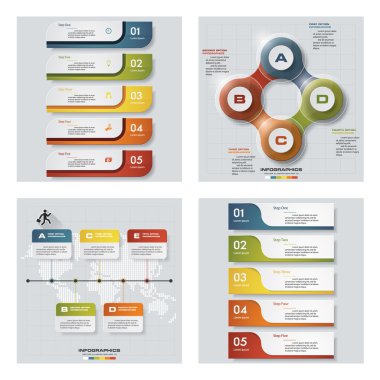 4 Tasarım renkli sunu şablonları koleksiyonu. Vektör arka plan.
