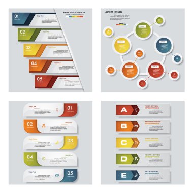 4 Tasarım renkli sunu şablonları koleksiyonu. Vektör arka plan.
