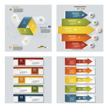 4 Tasarım renkli sunu şablonları koleksiyonu. Vektör arka plan.