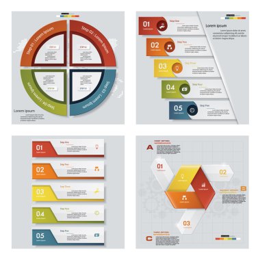 4 Tasarım renkli sunu şablonları koleksiyonu. Vektör arka plan.
