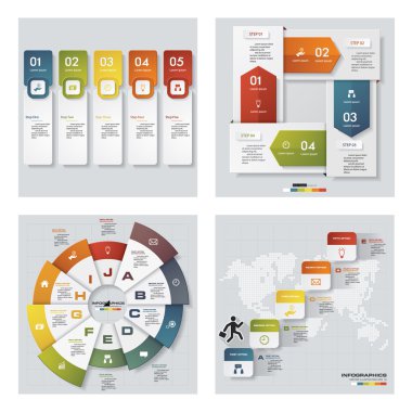 4 Tasarım renkli sunu şablonları koleksiyonu. Vektör arka plan.