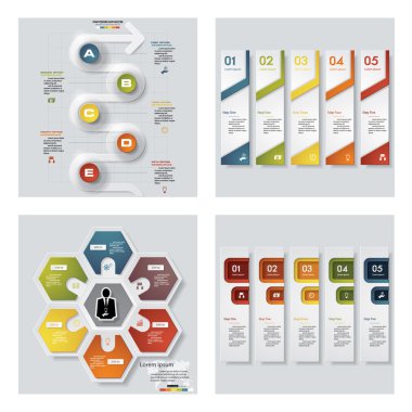 4 Tasarım renkli sunu şablonları koleksiyonu. Vektör arka plan.