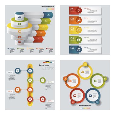 4 Tasarım renkli sunu şablonları koleksiyonu. Vektör arka plan.