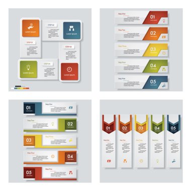 4 Tasarım renkli sunu şablonları koleksiyonu. Vektör arka plan.
