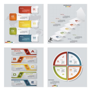 4 Tasarım renkli sunu şablonları koleksiyonu. Vektör arka plan.