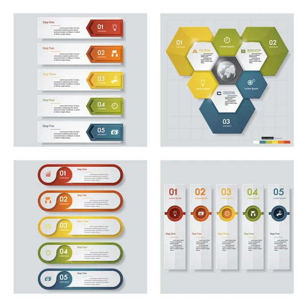 4 Tasarım renkli sunu şablonları koleksiyonu. Vektör arka plan.