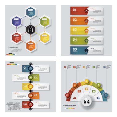 4 Tasarım renkli sunu şablonları koleksiyonu. Vektör arka plan.