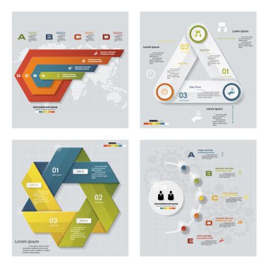 4 Tasarım renkli sunu şablonları koleksiyonu. Vektör arka plan.