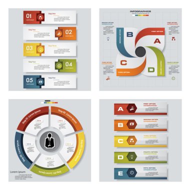 4 Tasarım renkli sunu şablonları koleksiyonu. Vektör arka plan.