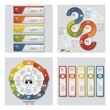 4 Tasarım renkli sunu şablonları koleksiyonu. Vektör arka plan.