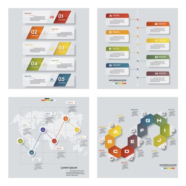 4 Tasarım renkli sunu şablonları koleksiyonu. Vektör arka plan.