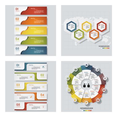 4 Tasarım renkli sunu şablonları koleksiyonu. Vektör arka plan.