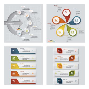 4 Tasarım renkli sunu şablonları koleksiyonu. Vektör arka plan.