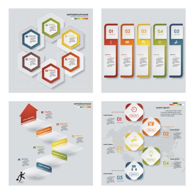 4 Tasarım renkli sunu şablonları koleksiyonu. Vektör arka plan.
