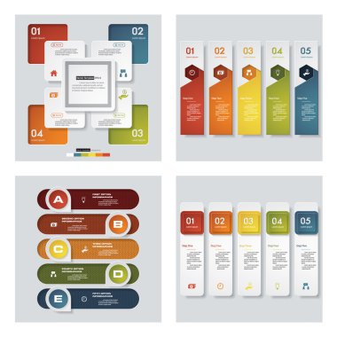4 Tasarım renkli sunu şablonları koleksiyonu. Vektör arka plan.
