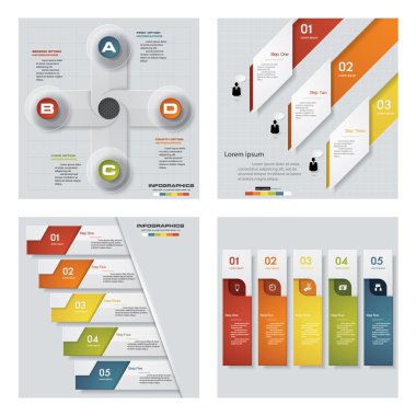 4 Tasarım renkli sunu şablonları koleksiyonu. Vektör arka plan.