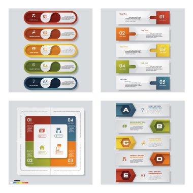 4 Tasarım renkli sunu şablonları koleksiyonu. Vektör arka plan.