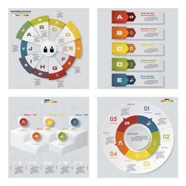4 Tasarım renkli sunu şablonları koleksiyonu. Vektör arka plan.