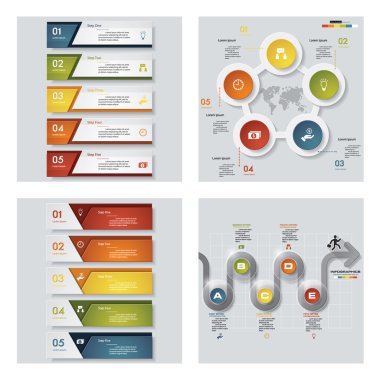 4 Tasarım renkli sunu şablonları koleksiyonu. Vektör arka plan.