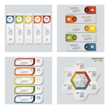 4 Tasarım renkli sunu şablonları koleksiyonu. Vektör arka plan.