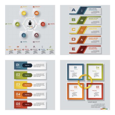 4 Tasarım renkli sunu şablonları koleksiyonu. Vektör arka plan.
