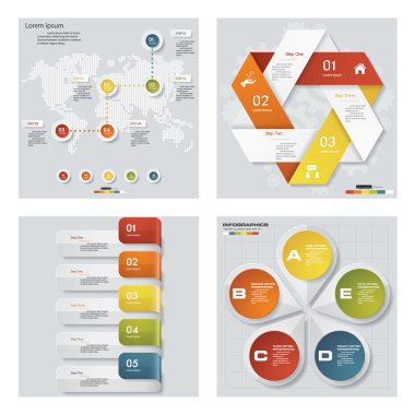 4 Tasarım renkli sunu şablonları koleksiyonu. Vektör arka plan.