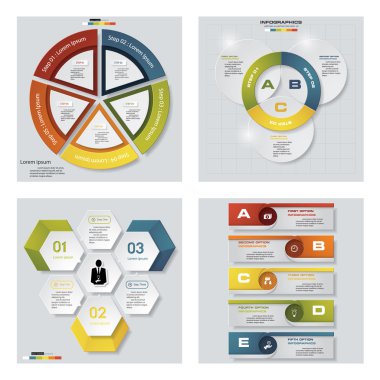4 Tasarım renkli sunu şablonları koleksiyonu. Vektör arka plan.