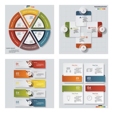 4 Tasarım renkli sunu şablonları koleksiyonu. Vektör arka plan.
