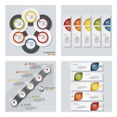 4 Tasarım renkli sunu şablonları koleksiyonu. Vektör arka plan.