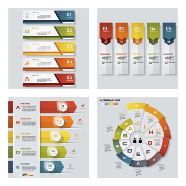 4 Tasarım renkli sunu şablonları koleksiyonu. Vektör arka plan.