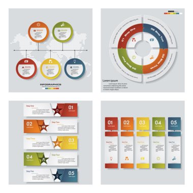 4 Tasarım renkli sunu şablonları koleksiyonu. Vektör arka plan.