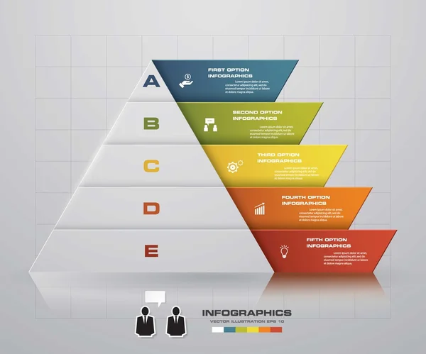 Présentation abstraite de la forme pyramidale avec modèle de bannières numériques propres en 5 étapes. Vecteur . — Image vectorielle