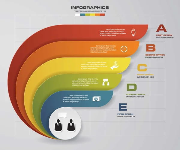 Plantilla de presentación de 5 pasos / 5 opciones / diseño gráfico de forma de ala o sitio web . — Archivo Imágenes Vectoriales